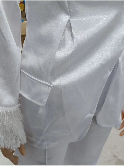 Feather Patchwork Top and Pants Two-Piece Set