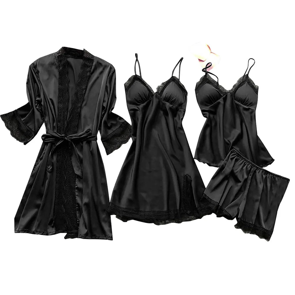 Silk Robe and Lace Nightdress Set