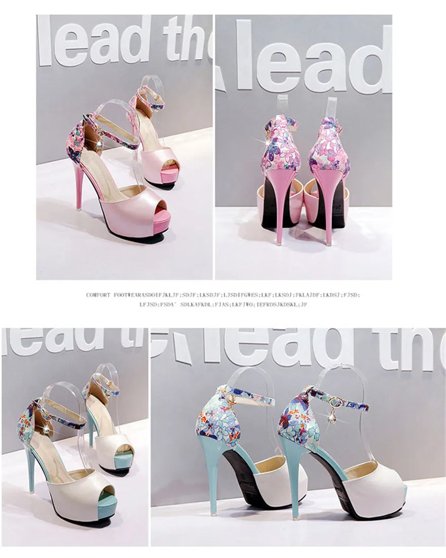 Floral Print Patchwork Sandals Platform Super