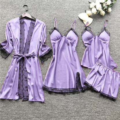 Silk Robe and Lace Nightdress Set