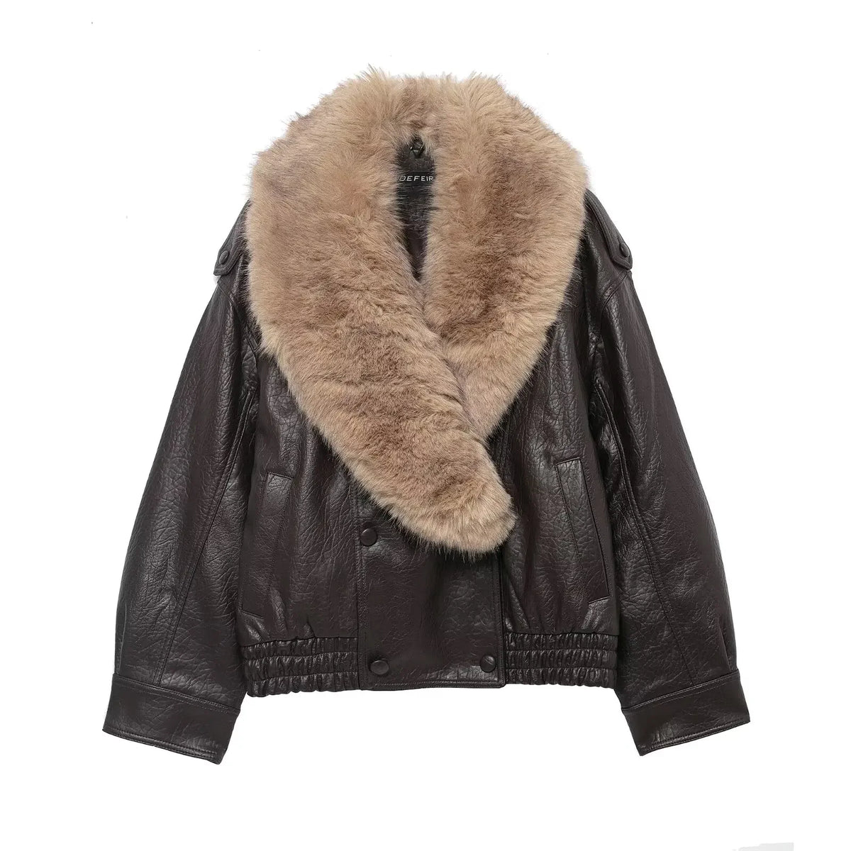Vintage Faux Fur Collar Faux Leather Jacket