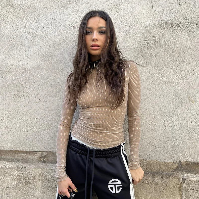 Hot Drill Flesh-colored See-through T Shirt