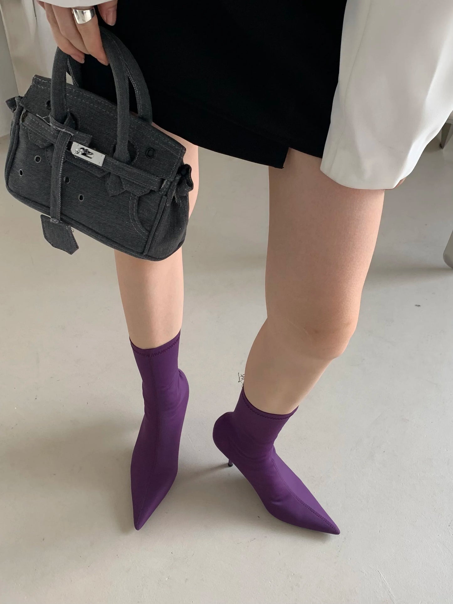 Eilyken Candy Colors Stretch Fabric Ankle Boots For Women Pointed Toe Fashion  Short Booties Spring Autumn Thin High Heels Shoes