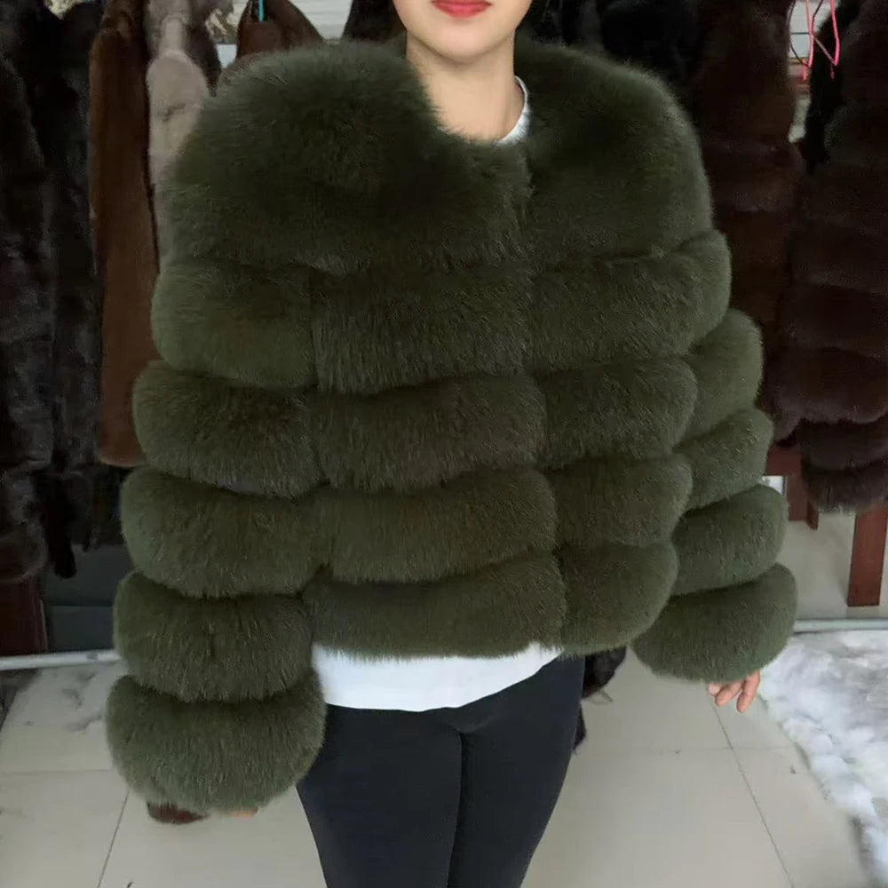 QUEENTINA Fox Fur Coat Real Brown