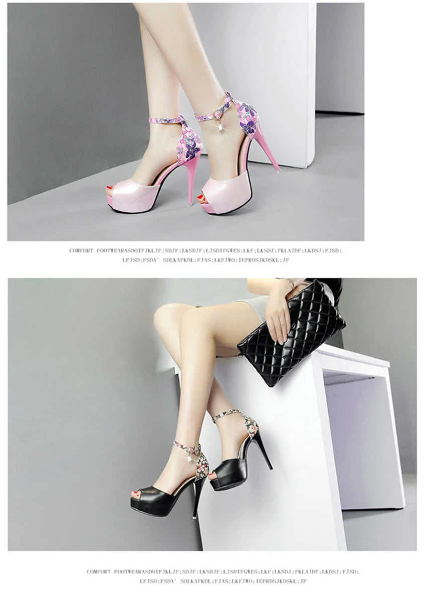 Floral Crystal Buckle Platform Sandals