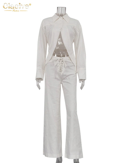 Clacive Loose White Linen Two Pieces