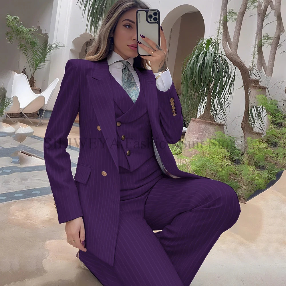 Navy Striped 3-Piece Blazer, Vest & Pant Set