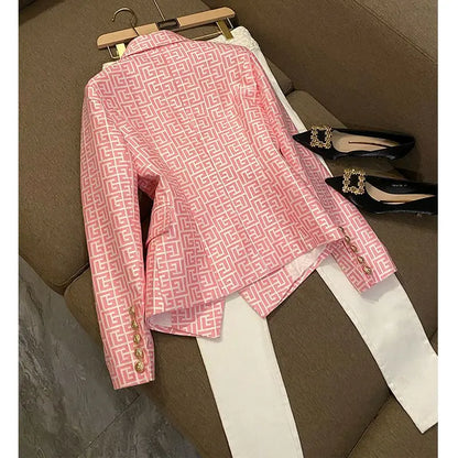 Double-Breasted Printed Suit Jacket