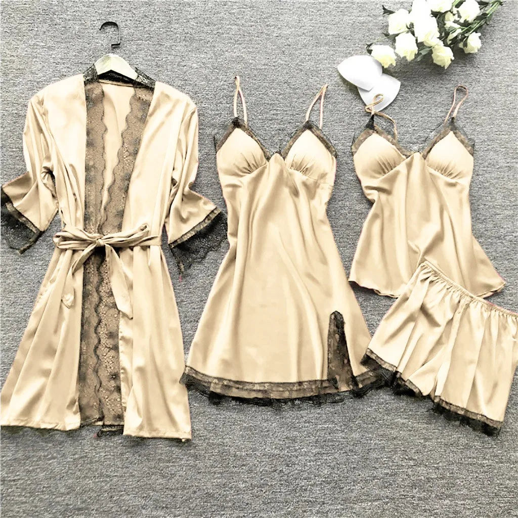Silk Robe and Lace Nightdress Set