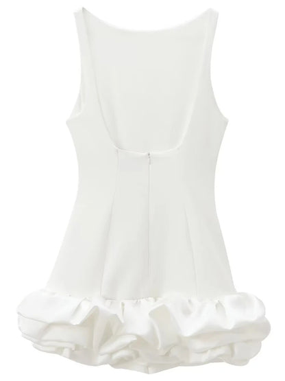 HXAO White Short Dress Ruffle Backless