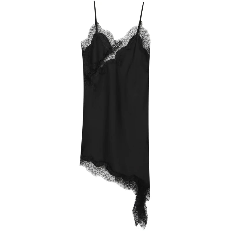 HXAO Lace Asymmetric Dress Midi Slip