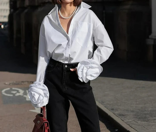 Floral Spliced Lapel Commuter Shirt