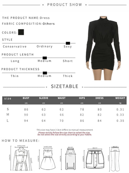 Nibber Classic Turtleneck Dress Shoulder Padded