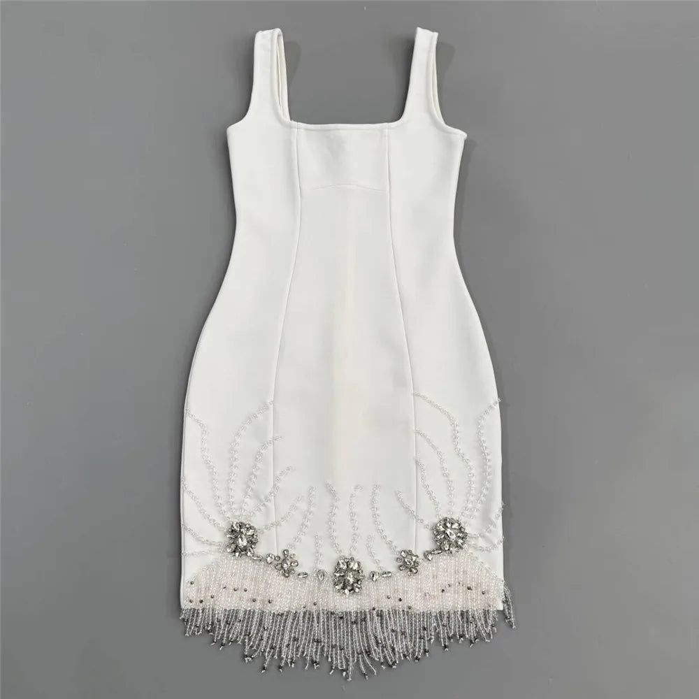 Sleeveless Bandage Dress Beading Tassel Clothes