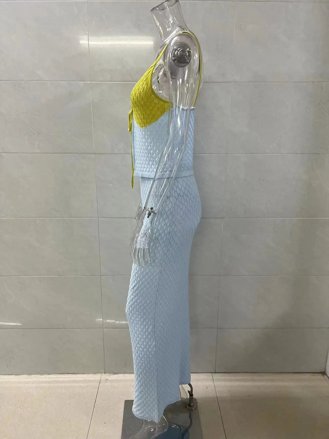 2PC Set Crop Top Camis High Waist Bustle Skirt Bottom Beach Knit Dress Sexy Halter Top Women Holiday Casual 2 Pieces Set  A3110