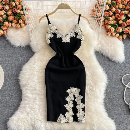 Backless Lace Patchwork Knit Mini Dress