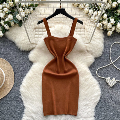 Backless Knit Button Mini Dress