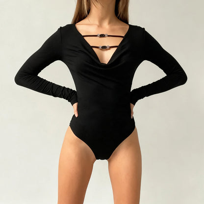 SUCHCUTE Fitted Halter-Neck Beaded Jumpsuit Solid