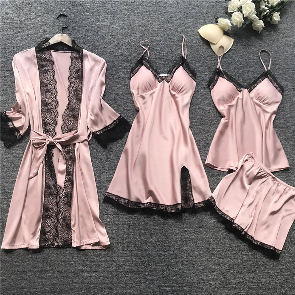 Silk Robe and Lace Nightdress Set