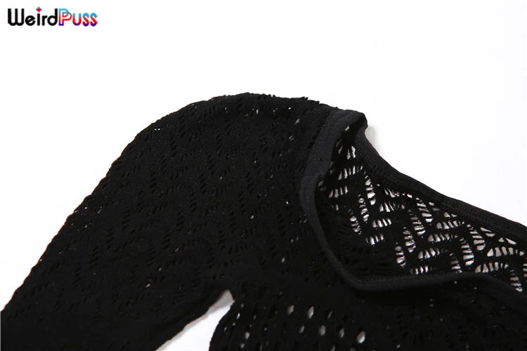 Weird Puss See Through Women Jumpsuits Long Sleeve Hollow Out Hot Girls Sexy Nightclub Dance Party Body-Shaping Coquette Outfits