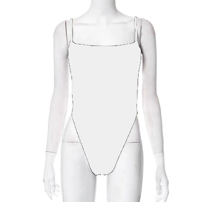 Thin Strap Backless Patchwork Bodysuit