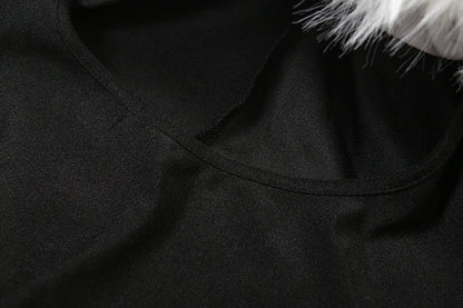 Feather Trim Slash Neck Jumpsuit