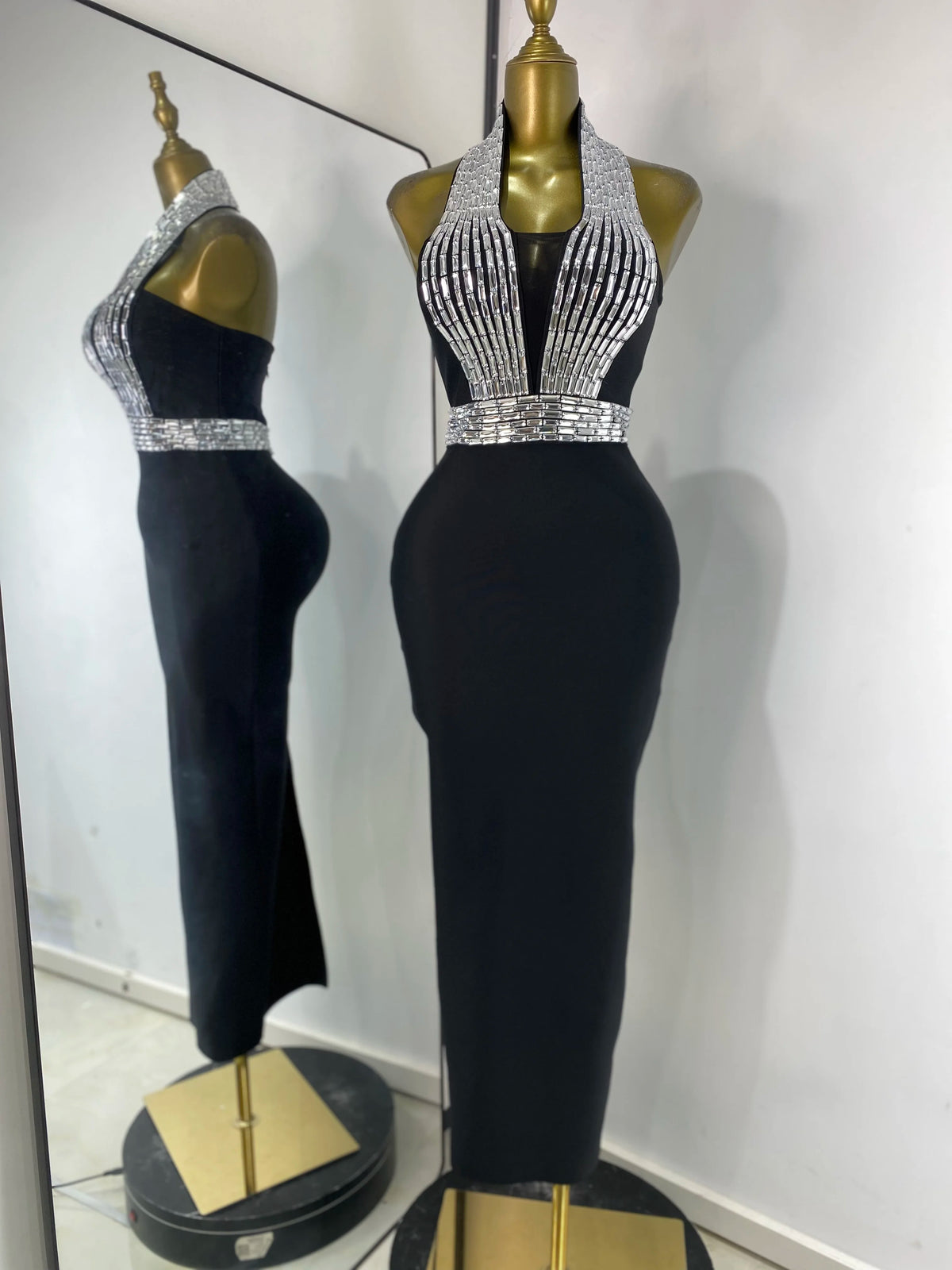 New Rhinestones Bandage Dress Halter Backless