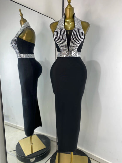 New Rhinestones Bandage Dress Halter Backless