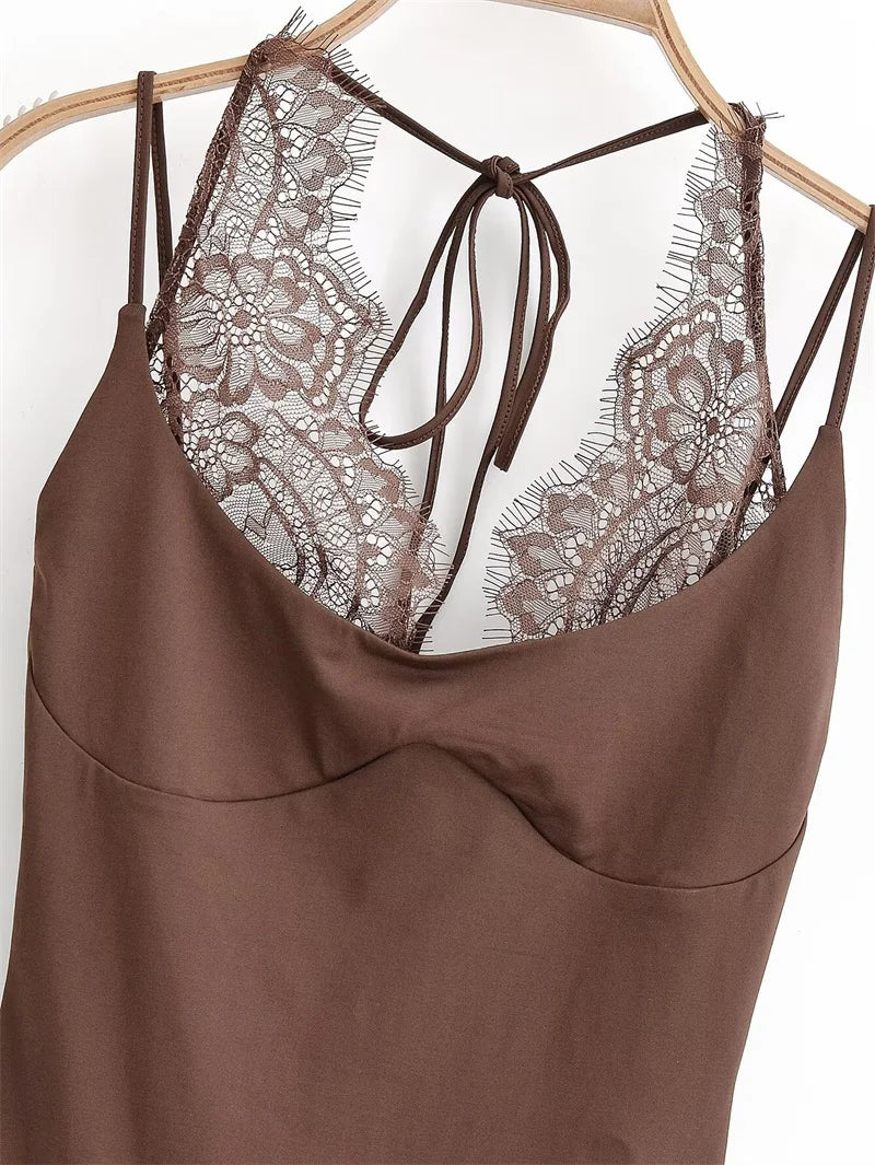 Bodysuit 2026 New Brown Spliced Lace