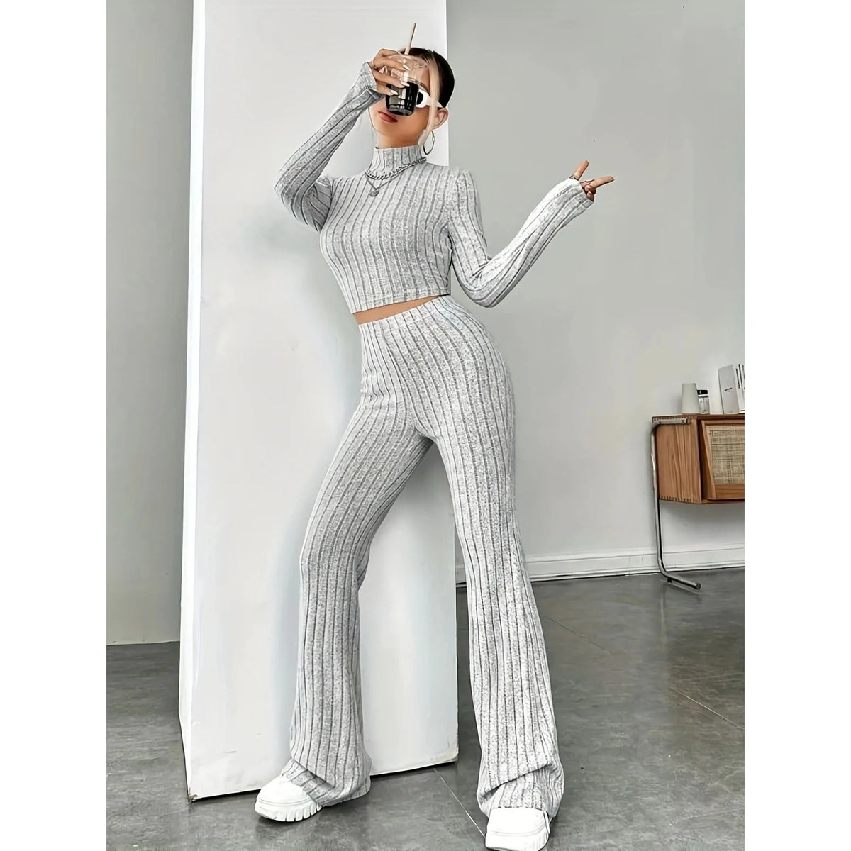 Beige Western Style Knitted Suit New