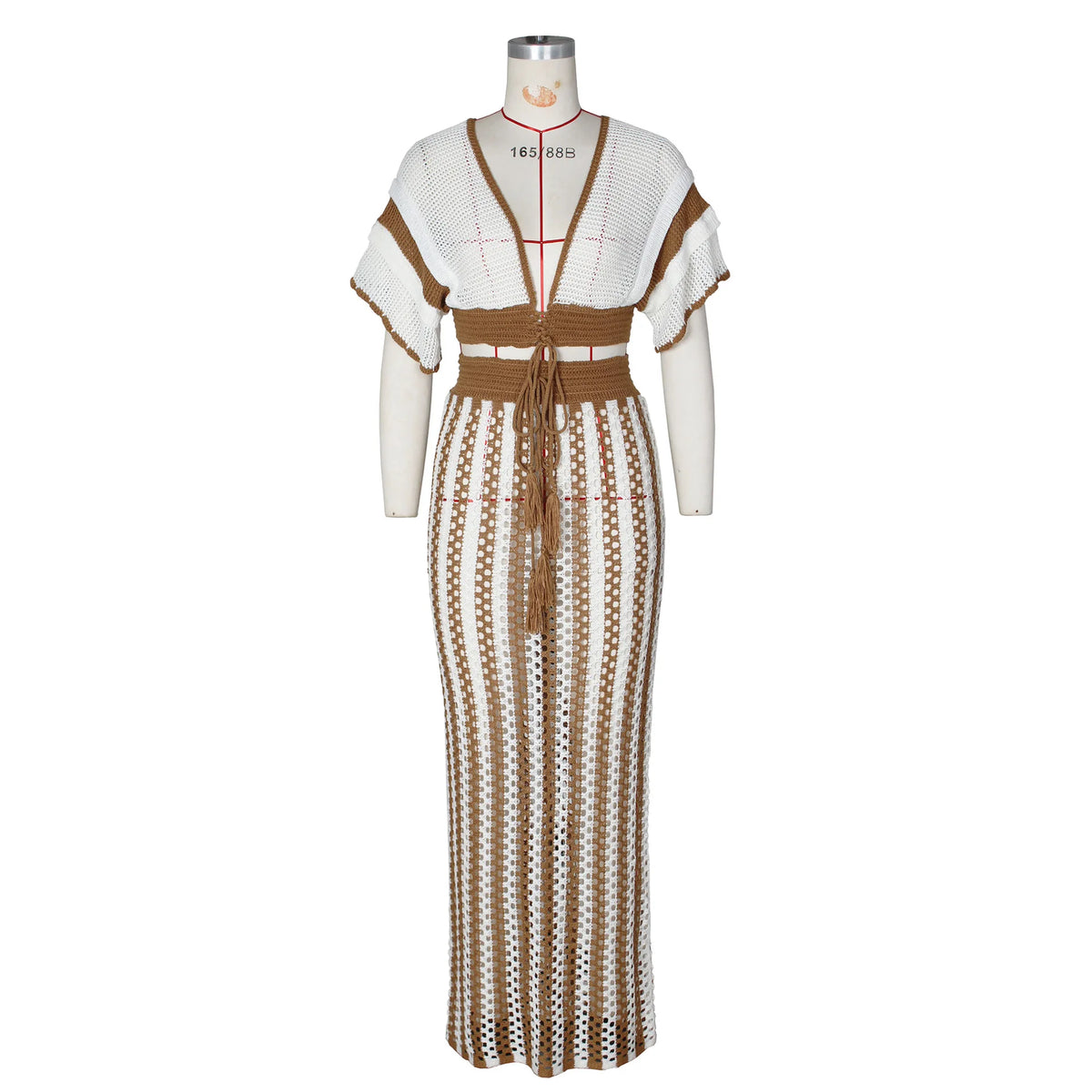 Knitted Hollow-Out Top & Skirt Set