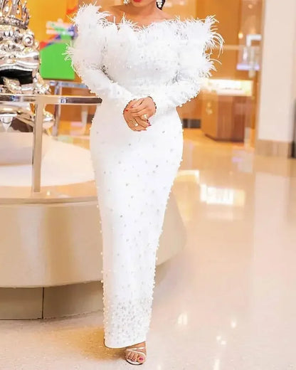 Off-Shoulder Slash-Neck Sheath Midi Dress