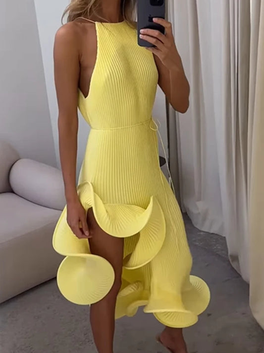 2025 Summer Fashion New Women's Elegant and Sexy Vacation Style Irregular Sleeveless Waist Slimming Long Dress