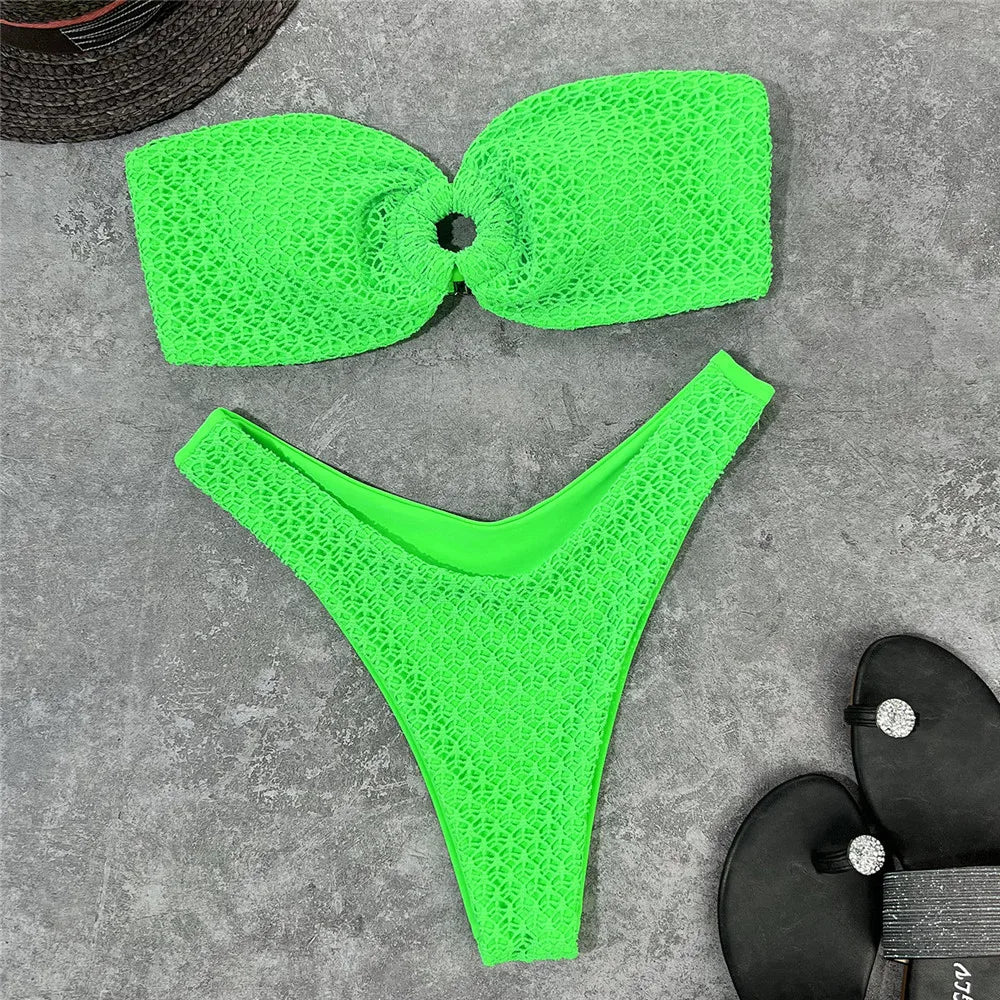 Ring-Detail Bandeau Bikini Set