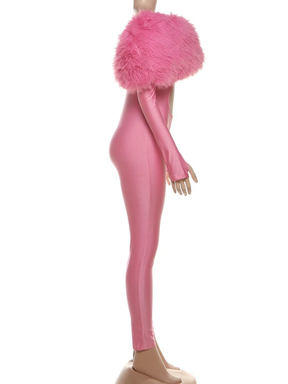 Nibber Hollow Slash Neck Jumpsuits Furry