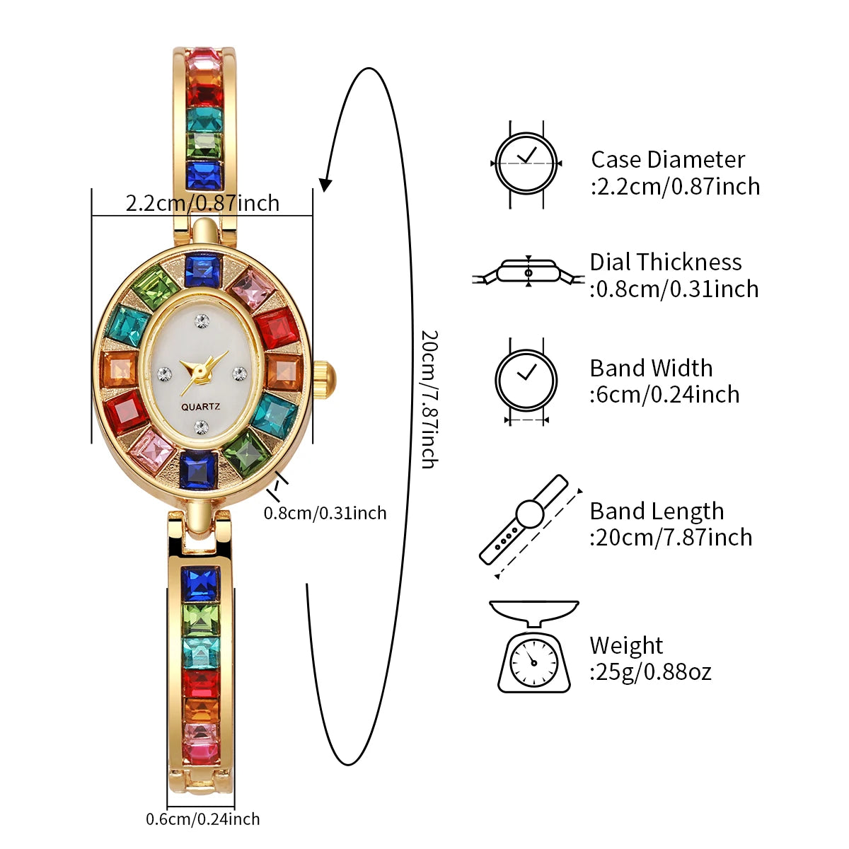 2PC Women's Retro Style Quartz Watch Elegant Ladies' Style Colorful Diamond Set Dial Compact Watch With Bracelet Holiday Gift