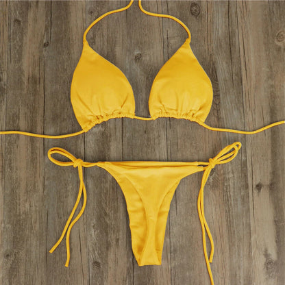 Minimalist Solid Thong Bikini Set