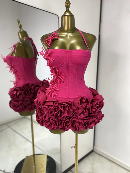 Pink Halter Corset Top & Mini Skirt Set