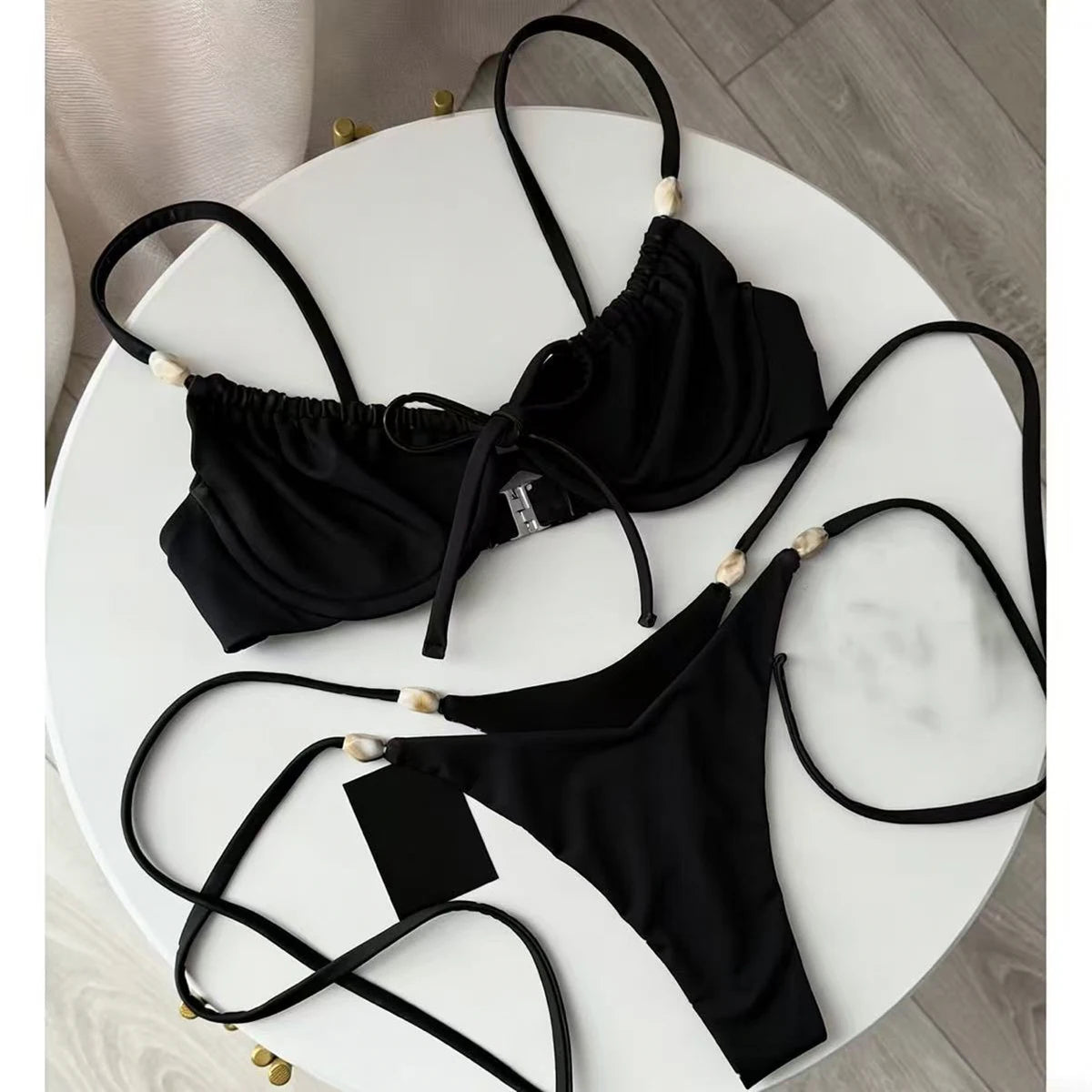 Beaded Halter Push-Up Bikini Set