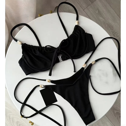 Beaded Halter Push-Up Bikini Set