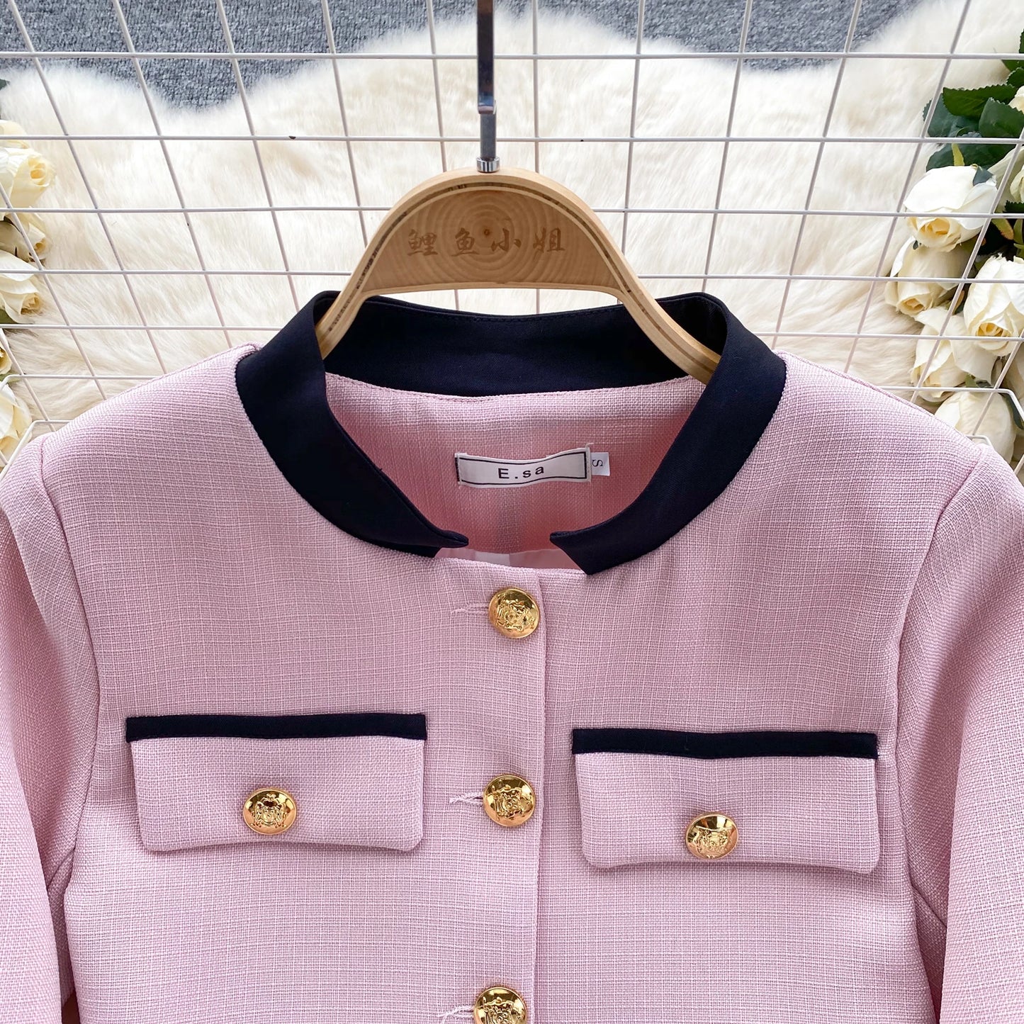 KUSAHIKI 2024 Spring Women's Color Block Short Cardigan Coat + High Waisted Pleated Half Skirt Two Piece Set