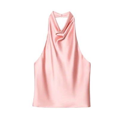 Satin Backless Halter Camisole Top
