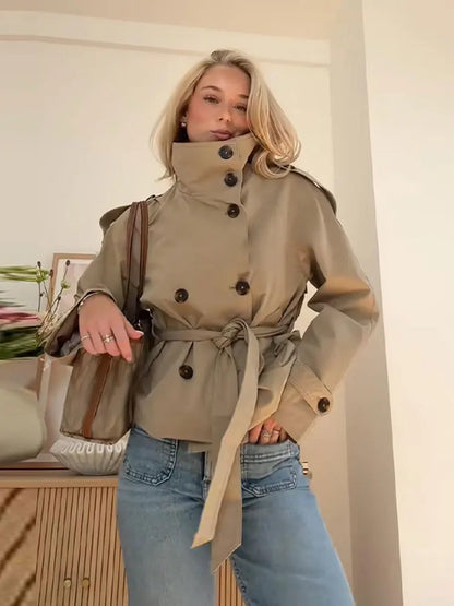 Double-Breasted Belted Trench Jacket