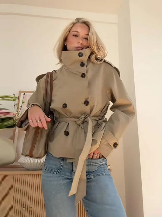 Double-Breasted Belted Trench Jacket
