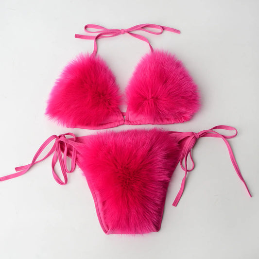 Fake Fox Fur Halter Solid Color