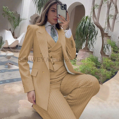 Navy Striped 3-Piece Blazer, Vest & Pant Set