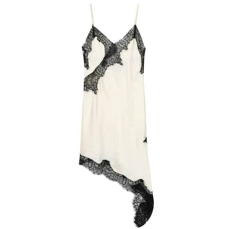HXAO Lace Asymmetric Dress Midi Slip