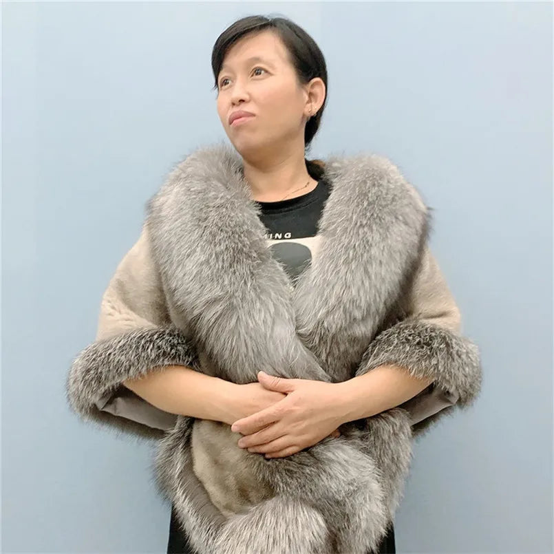 Natural Mink Fur Cape with Real