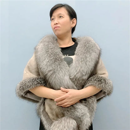 Natural Mink Fur Cape with Real
