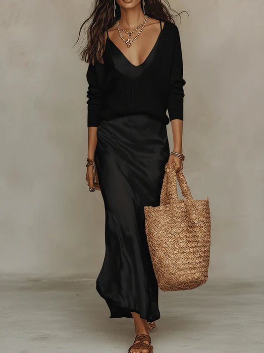 Elegant V-Neck 2-Piece Maxi Dress Set